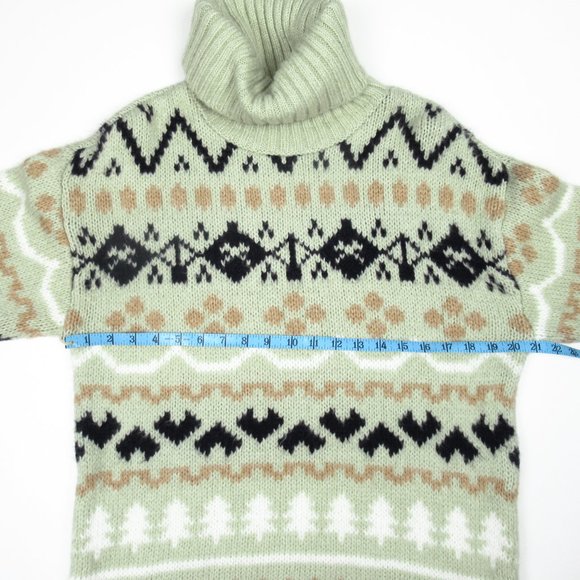 Anthropologie Turtleneck Tunic Sweater Fair Isle Mint Green - Small - Picture 4 of 9